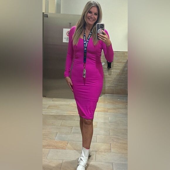 NWT Susana Monaco U Neck Bodycon MIDI Dress Pink Glo XL Revolve - Picture 15 of 15